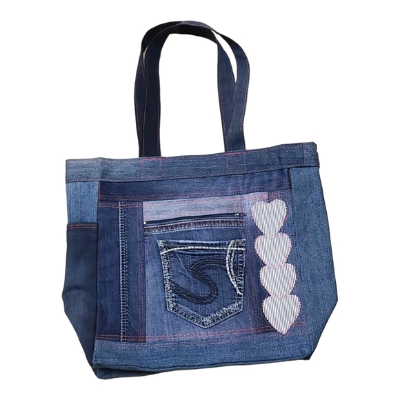 Upcycled Denim Patchwork Tote Bag - Picture 2 of 11